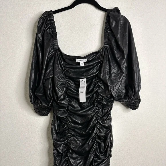 Topshop pu ruch dress in Black Topshop pu ruch dress in Black